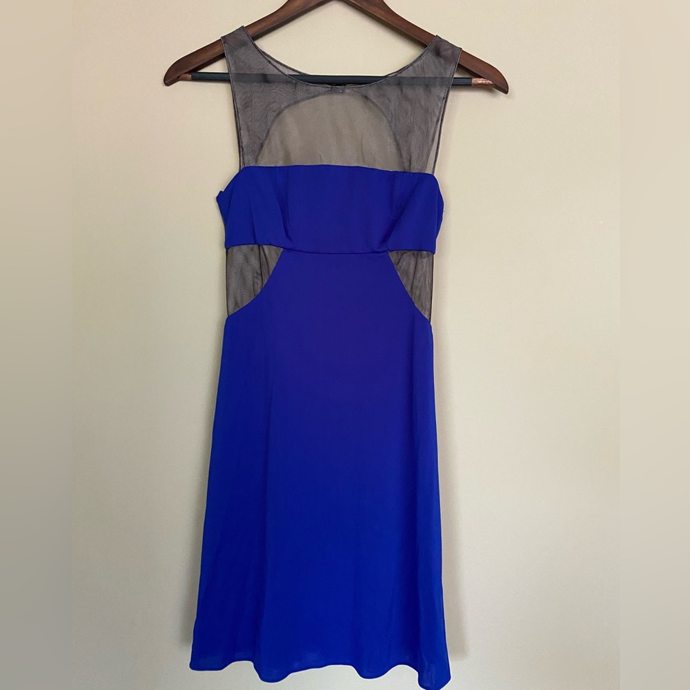 BCBG blue cut-out mesh dress